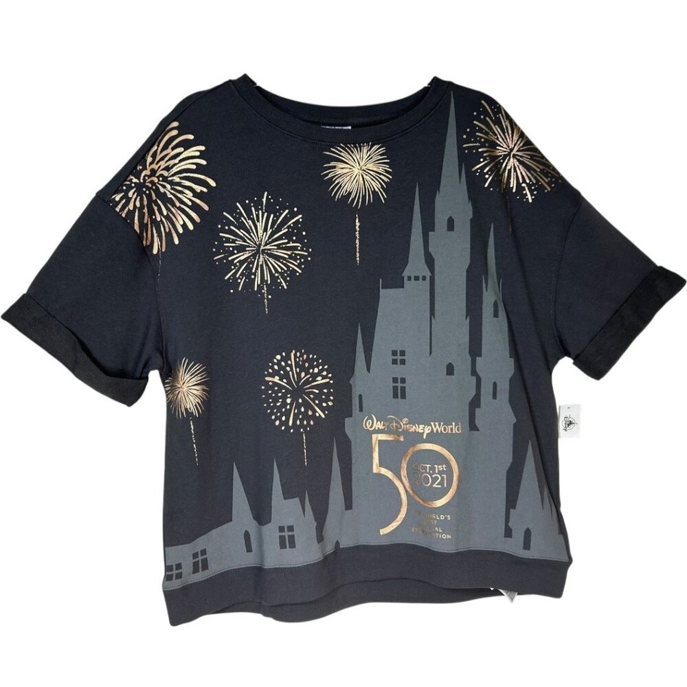 NWT Disney World Park 50th Anniversary Castle Fireworks Graphic Shirt Size XL‎